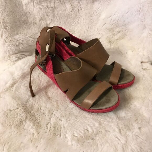 Rare Diesel Alma Leather Open Toe Wedge Espadrille Straps Sandal Brown Red 7.5 - Picture 3 of 8